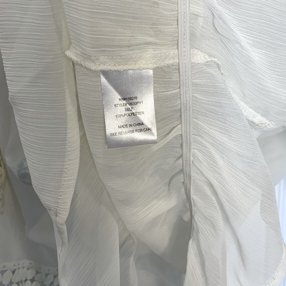 Daniel Rain Bohemian Sheer V Neck Tie Blouse with Embroidered Accents - Size S - Picture 5 of 5